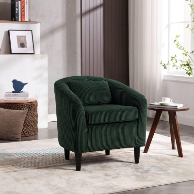 Okak Mid-Century Modern Barrel Accent Chair,Plush Armchair with Wooden Legs and Throw Pillow for Living Room,Office