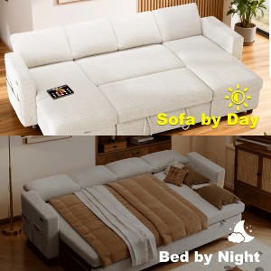 Dyonery 105" Sectional Sleeper Sofa with Pull Out Bed,U-Shaped Couch Sleeper Sofa Bed with Reclining Backrest/USB,Tool-Free Assembly,Corduroy Gray - 1 of 4