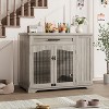 Wooden Dog Crate Furniture w/ Bowls & Storage - Heavy Duty Indoor Kennel End Table for All Size Dogs - 3 of 4