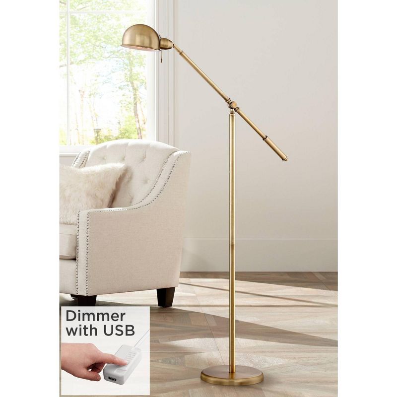360 Lighting Traditional Pharmacy Floor Lamp with USB Charging Port 55" Tall Brass Dome Shade Adjustable Arm for Living Room Reading, 2 of 10