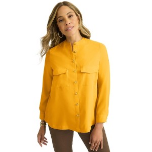 Jessica London Button-Front Chest Pocket Blouse - 1 of 2