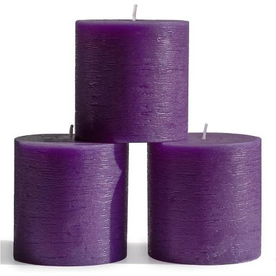 3x3 Pillar Candles Set of 3 - Rustic Unscented No Drip Purple Candles for Home Decor, Weddings, Centerpieces