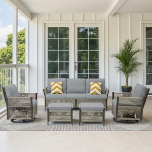 Buenhomino 5-Piece Patio Set – Sofa, 2 Swivel Chairs & 2 Ottomans, UV-Resistant Resin Wicker with Powder-Coated Steel Frame - 1 of 4