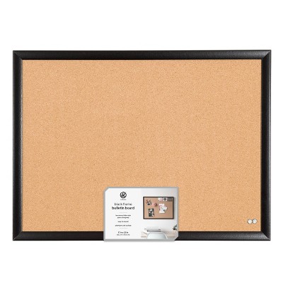 U Brands 24"x18" Cork Bulletin Board Black MDF Frame