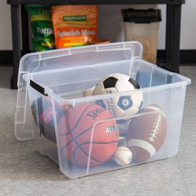 60 Qt Clear Plastic Stackable Storage Bins with Latching Lids, Set of 4