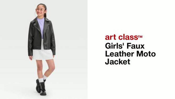 Girls' Faux Leather Moto Jacket - art class™, 2 of 5, play video