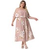 Agnes Orinda Women's Plus Size Floral Cold Shoulder Square Neck Adjustable Strap Ruffle Maxi Sundress - 3 of 4