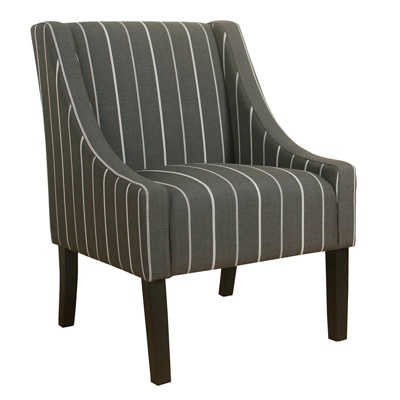 Fabric Upholstered Wooden Accent Chair with Striped Pattern and Swooping Armrests Black/White - Benzara