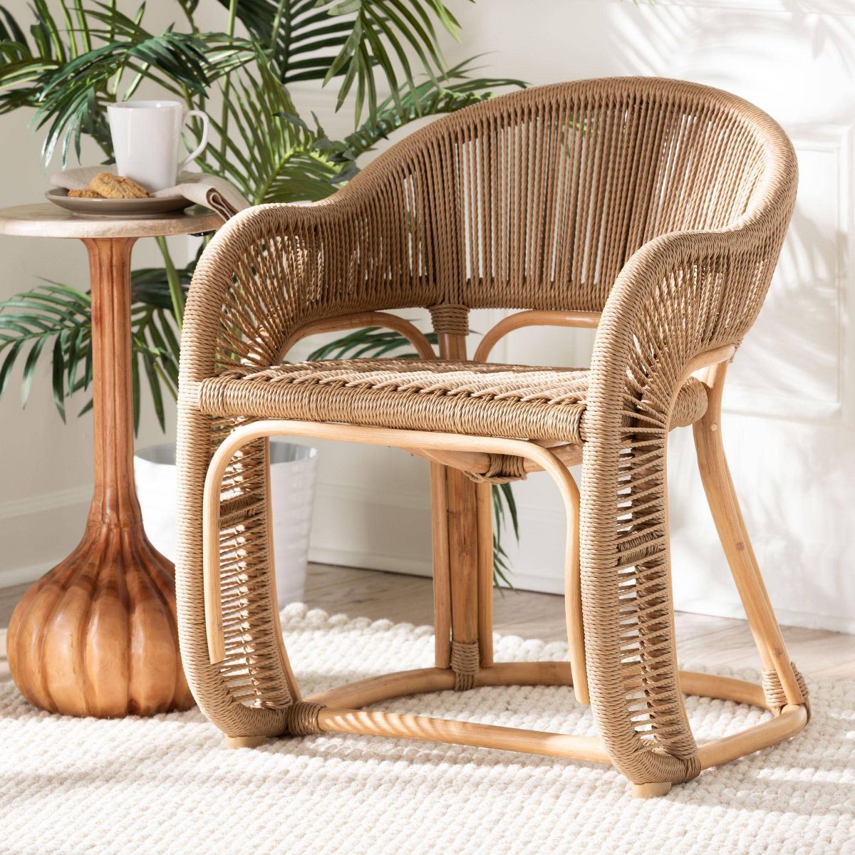bali & pari Isra Natural Rattan Accent Chair with Handwoven Synthetic Wicker Brown - thumbnail 8