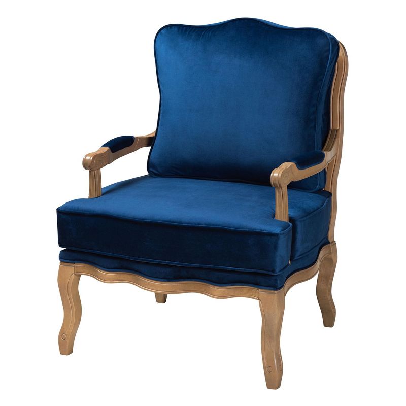 Baxton Studio Jules Traditional Navy Blue Fabric and French Oak Brown Finished Wood Accent Chair, 2 of 11