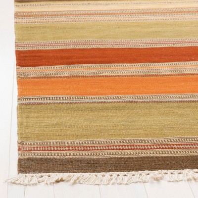 Handmade Red and Orange Striped Wool 4' x 6' Area Rug