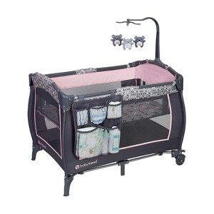 Baby Trend PY86C01B Trend-E Portable Pack and Play Bassinet Baby Nursery Center Play Yard with Braked Wheels and 3 Hanging Toys, Starlight Pink - 1 of 4