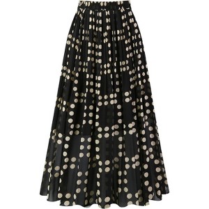 Women's Chiffon Pleated Midi Skirt - A-Line Skirt with Elastic Waist for Elegant Style Black Dot Black Dot - 1 of 4