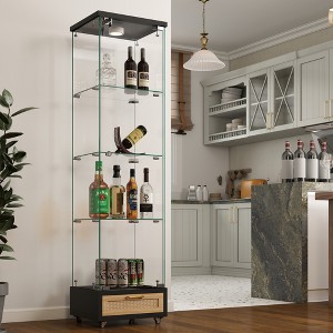 KTMBDW Display Cabinet with Drawer, 4-Tier Curio Cabinet with Lock, Tempered Glass Storage Case for Living Room Bedroom - 1 of 4