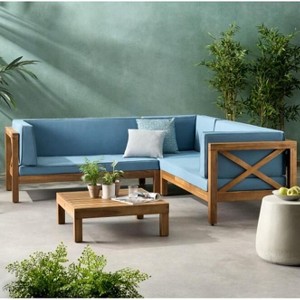 CAVINAS Outdoor Couch Set with Coffee Table, Acacia Wood Patio Furniture Set, Modern Outdoor Sectional Furniture for Backyard - 1 of 4