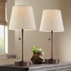 360 Lighting Justin Modern Accent Table Lamps 18 1/4" High Set of 2 Marbled Bronze Metal with USB Charging Ports Oatmeal Drum Shade for Bedroom Desk - 2 of 4