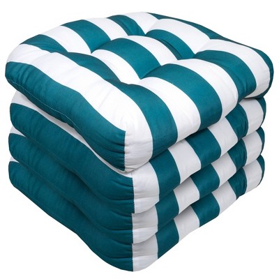 Havana Peacock and White Striped Outdoor Chair Cushions, 4-Pack