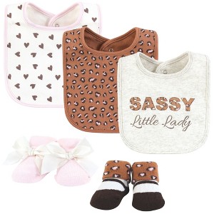 Hudson Baby Infant Girl Cotton Bib and Sock Set, Rustic Leopard, One Size - 1 of 4