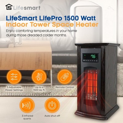 LifeSmart Black Infrared Quartz Electric Tower Space Heater