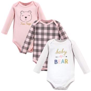 Hudson Baby Infant Girl Cotton Long-Sleeve Bodysuits, Girl Baby Bear