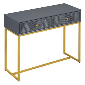 XINGHANZHENXUAN Modern Narrow Console Table with 2 Drawers & Gold Base, Sleek Entryway Table with Storage for Living Room, Hallway - 1 of 4