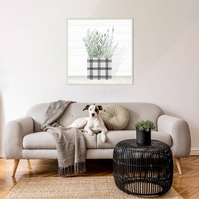 30" White and Green Lavender Blossom Canvas Wall Art in Beaded Frame