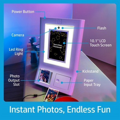 HP Sprocket White Photobooth Instant Color Photo Printer with LED Ring Light