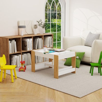 Vynxaria 2-in-1 Kids Lego and Whiteboard Play Table with Storage, Wooden Craft Table for Imagination Development, E1 MDF UV Paint