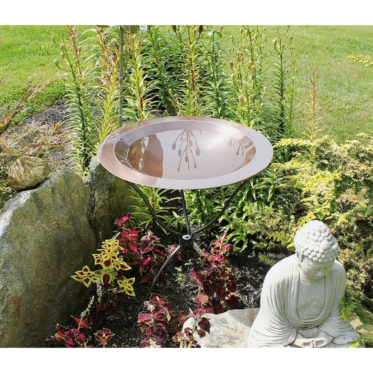 Achla Designs 3" Classic Birdbath, Shallow Rimmed Bowl, Antique Copper Finish, Weather-Resistant Brass: Outdoor Metal Bath, No Assembly Required - thumbnail 2
