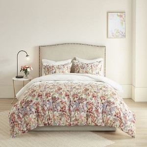 3 Pcs Elegant Watercolor Floral Print Cotton Duvet Set, All Season Cozy Home Textile for Lux Bedroom Decor - 1 of 4
