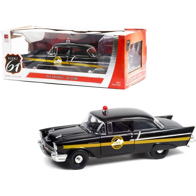 1957 Chevrolet 150 Sedan Black with Yellow Stripes "Kentucky State Police" 1/18 Diecast Model Car by Highway 61, 1 of 4