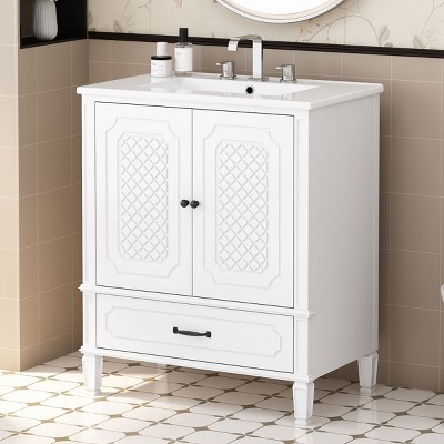 30'' Bathroom Vanity With Sink, Bathroom Vintage Vanity, Bathroom Cabinets Modern With Multi-Functional Storage Space-Cuddlewood