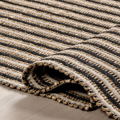 Ivory and Black Striped Cotton Flat Woven 4' x 6' Rug