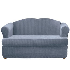 Stretch Pinstripe T-Sofa Slipcover French Blue - Sure Fit