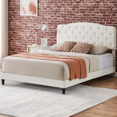 Bed Frame With Adjustable Button Tufted Headboard, Faux Leather ...