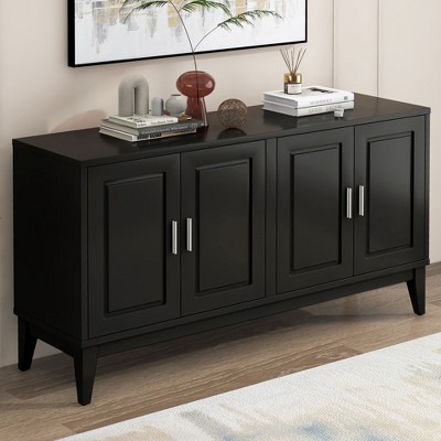 VYNXARIA 4-Door Sideboard Storage Cabinet with Door Shelf for Living Room and Dining Room, Two Large Cabinets with Adjustable Shelf, Black