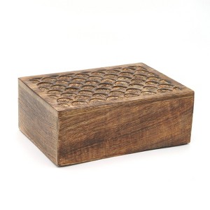 Mela Artisans Carved Scallop Handcrafted Box in Medium Burnt Finish - X Large - 1 of 4