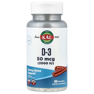KAL Vitamin D3 Chewables 50 mcg, Vitamin D 2000 IU as Cholecalciferol, Sugar Free, Natural Cinnamon Flavor D3 Vitamin, Immune Support & Bone Health, - 1 of 4