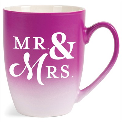 Elanze Designs Mr & Mrs Two Toned Ombre Matte Pink and White 12 ounce Ceramic Stoneware Coffee Cup Mug