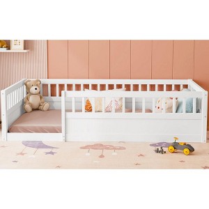 NicBex Twin Size Wood Montessori Bed with Safety Fence,Floor Bed with Door,Modern Toddler Bed for Bedroom - 1 of 4