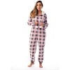 Just Love Womens One Piece Buffalo Plaid Adult Bodysuit Faux Sherling Lined Hoody Pajamas - 2 of 4