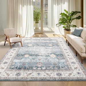Modern Floral Accent Rug Machine Washable Area Rug for Living Room - 1 of 4