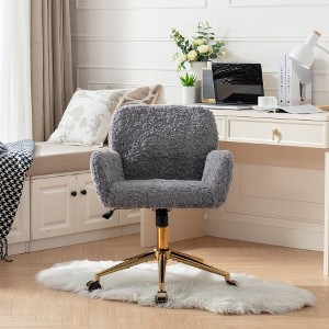 Ridstar Adjustable Swivel Faux Rabbit Fur Office Chair with Gold Metal Base-Gray - 1 of 4