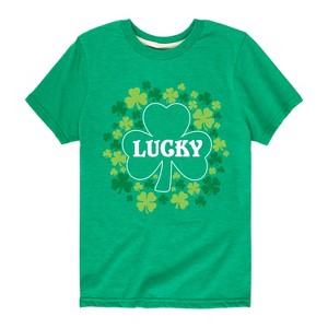 Boys' - Instant Message - St. Patrick's Day Lucky Shamrocks Filled Short Sleeve Graphic T-Shirt - 1 of 4