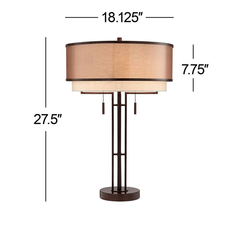 Franklin Iron Works Andes Modern Industrial Table Lamp 27 1/2" Tall Oil Rubbed Bronze with Table Top Dimmer Stacked Double Drum Shade for Bedroom Home, 4 of 10