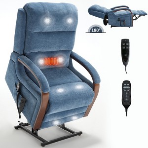 CLIHOME Power Chenille Lift Recliner Chair Dual Motor Infinite Position with Solid Wood Armrests, Heat Massage and Heavy Duty Motion Mechanism - 1 of 4