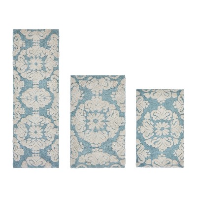 Medallion Collection 3 Piece 100% Cotton Tufted Bathroom Rug Set  with Non-Slip Backing, Machine Washable, Tumble Dry Bath Mat