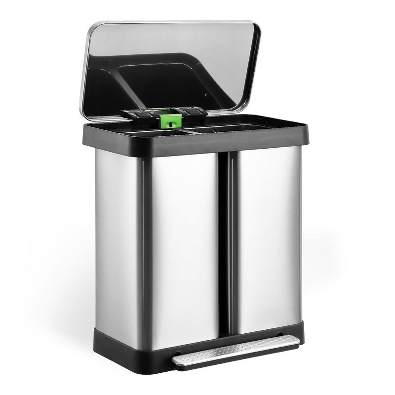 Dual Trash Can, Stainless Steel 2 x 9.5 Gal (2 x 36L) Garbage Can, Steel Pedal Recycle Bin with Lid, 1 of 6