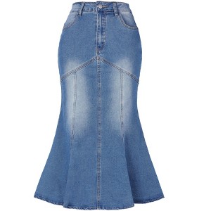 Allegra K Women's Fishtail Washed Midi Jean Bodycon Skirt - 1 of 4