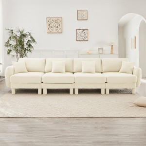 Straight Sectional Sofas with Shell-Shaped Armrests and Cylindrical Wrapped Legs Modern Elegant Design - 1 of 4
